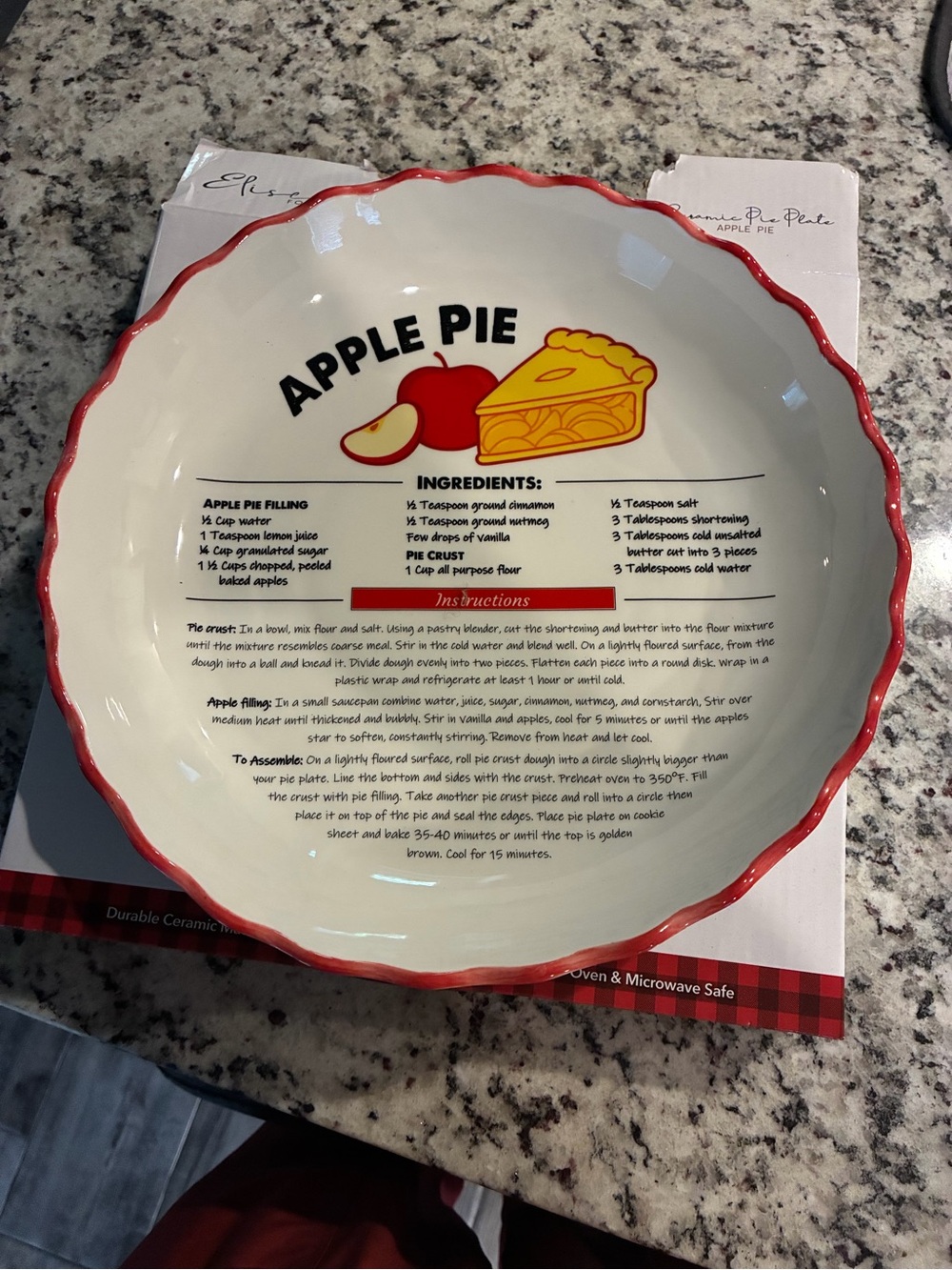 Apple Pie Ceramic Pie Dish - Cream with Red Rim